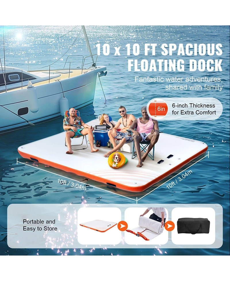 Mecale 10 x 10 Feet Inflatable Floating Dock Platform with Non-Slip Surface and Ladder