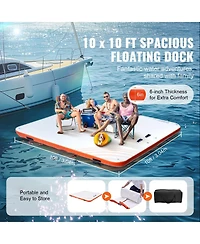 Mecale 10 x 10 Feet Inflatable Floating Dock Platform with Non-Slip Surface and Ladder
