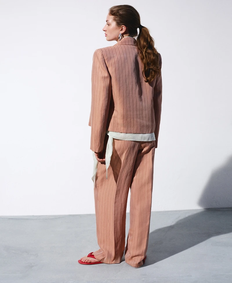 Selection Mango Women's Striped Linen Suit Pants