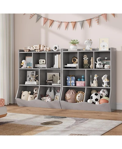 gaomon Set of 2 Three-Tier Kids Bookshelves, Toy Storage Cabinet with Cubby Shelves for Bedroom, Classroom, Playroom, Nursery