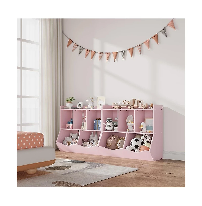 gaomon Multi-Shelf Toy Bookshelf and Bookcase, 2-Piece Cubby Organizer Cabinet for Storage, Bedroom, Playroom