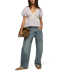 Lucky Brand Women's Eyelet V-Neck Blouse