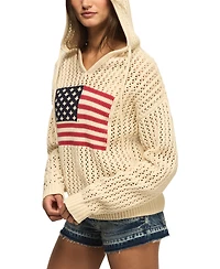 Lucky Brand Women's Americana Flag Cotton Hooded Sweater