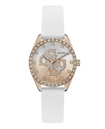 Guess Women's Glitz Rose Gold-Tone Stainless White Pink Silicone Watch, 34mm