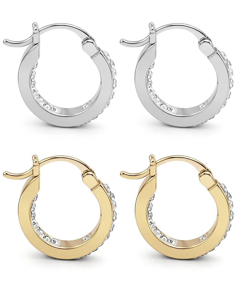 And Now This 2-Pc. Set Crystal Small Hoop Earrings in Silver-Plate & Gold-Plate, 0.65"