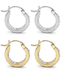 And Now This 2-Pc. Set Crystal Small Hoop Earrings in Silver-Plate & Gold-Plate, 0.65"
