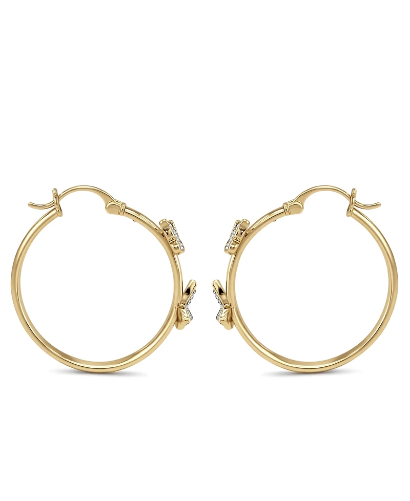 And Now This Hoop Earring with Clear Crystal Butterflies Silver Plate or Gold