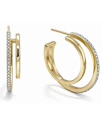 And Now This Crystal Double Row C-Hoop Post Earrings