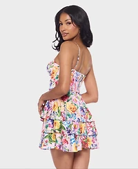 B Darlin Juniors' Printed Sweetheart Neck Mini Dress