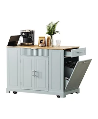 Streamdale Furniture Rolling Kitchen Island Trash, Power, Storage, 3 Drawers