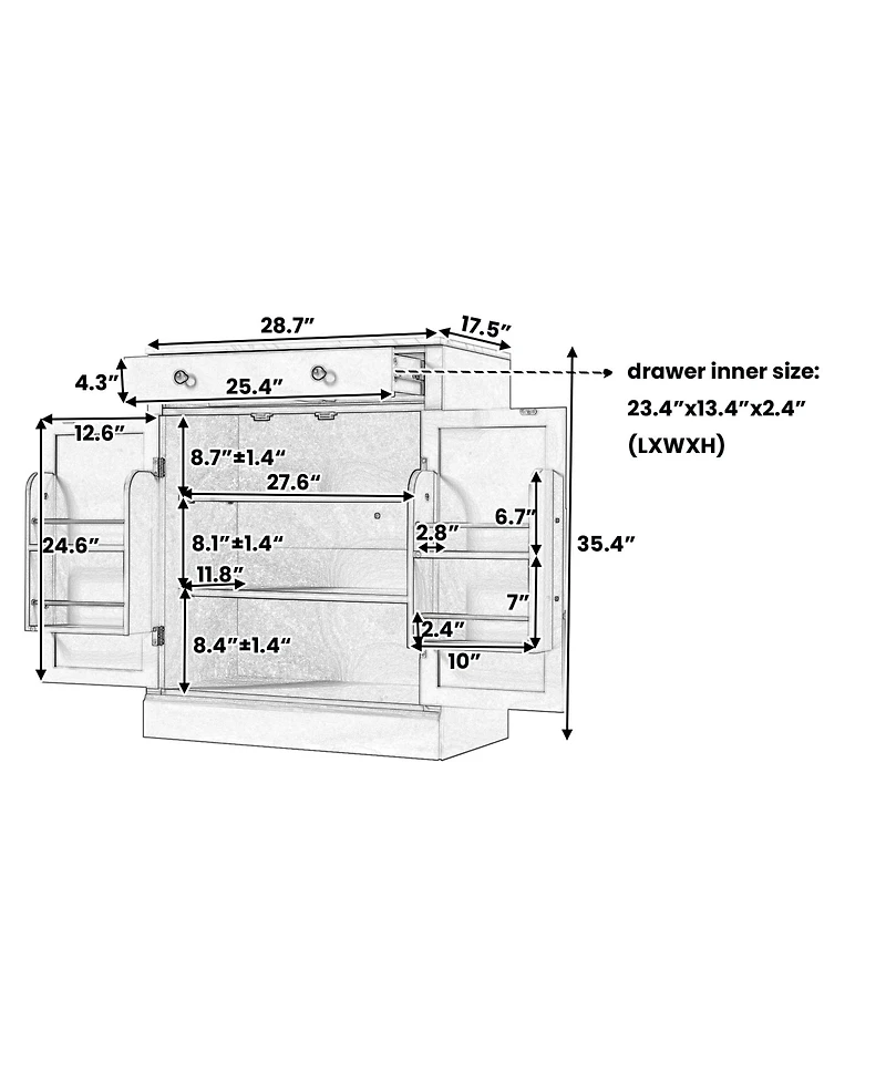 Rainsken Versatile Buffet Cabinet and Coffee Bar Station, Food Storage Pantry with a Drawer, 2 Adjustable Shelves and 2 Door Shelves for Dining Room