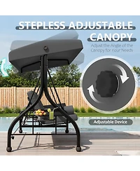 Homfan 3-seat porch swing with stand, adjustable canopy, 800 lb capacity, cup holder tray, cushions and pillows for outdoor patios.