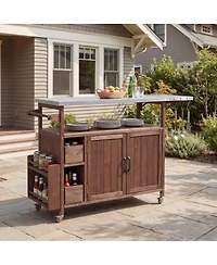 Streamdale Furniture Farmhouse Rolling Outdoor Kitchen Cart Stainless Top