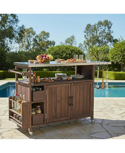 Streamdale Furniture Farmhouse Rolling Outdoor Kitchen Cart Stainless Top