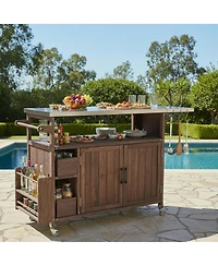 Streamdale Furniture Farmhouse Rolling Outdoor Kitchen Cart Stainless Top