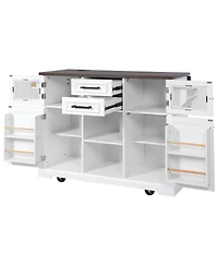 Streamdale Furniture Kitchen Island Drop Leaf, Power, Storage, Glass Door, Wheels