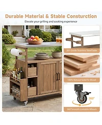 Streamdale Furniture Farmhouse Rolling Outdoor Kitchen Cart Stainless Top