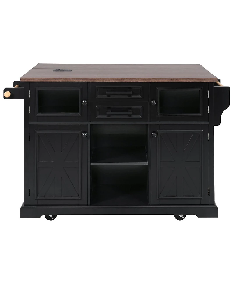 Streamdale Furniture Rolling Kitchen Island Power, Storage, Glass Door