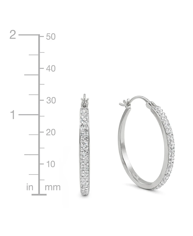 And Now This Crystal Tapered Hoop Earrings Silver-Plate, 1.2"