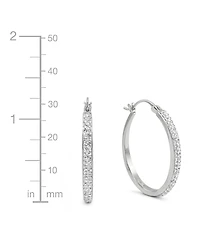 And Now This Crystal Tapered Hoop Earrings Silver-Plate, 1.2"