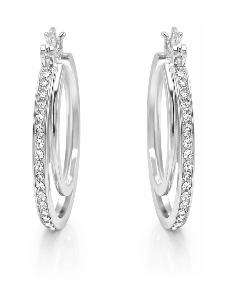 And Now This Crystal Double Hoop Earrings in Silver-Plate, 1.2"