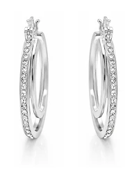 And Now This Crystal Double Hoop Earrings in Silver-Plate, 1.2"