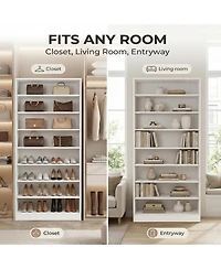 Rainsken 9 Tier Tall Shoe Cabinet, Large Wood Shoe Storage Organizer with Adjustable Shelves and Open Storage for Entryway, Hallway, Living Room