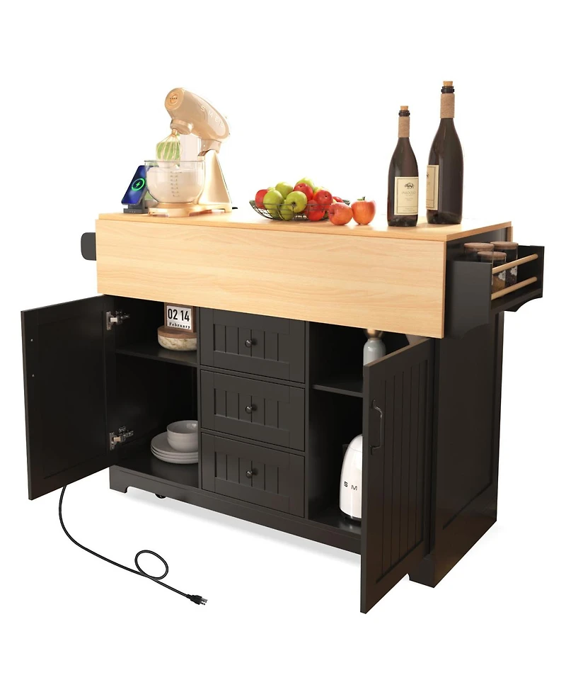 Streamdale Furniture Rolling Kitchen Island Drop Leaf, Power Outlet