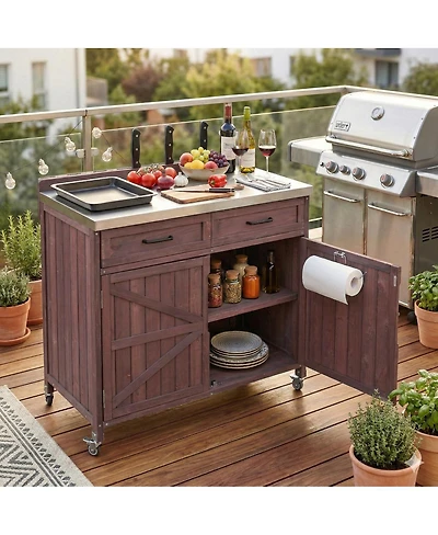 Streamdale Furniture Outdoor Kitchen Island Stainless Top, Drawer, Shelves, Wheels