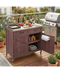 Streamdale Furniture Outdoor Kitchen Island Stainless Top, Drawer, Shelves, Wheels