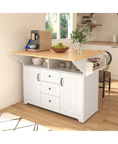 Streamdale Furniture Rolling Kitchen Island Drop Leaf, Power Outlet, Storage