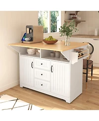 Streamdale Furniture Rolling Kitchen Island Drop Leaf, Power Outlet, Storage