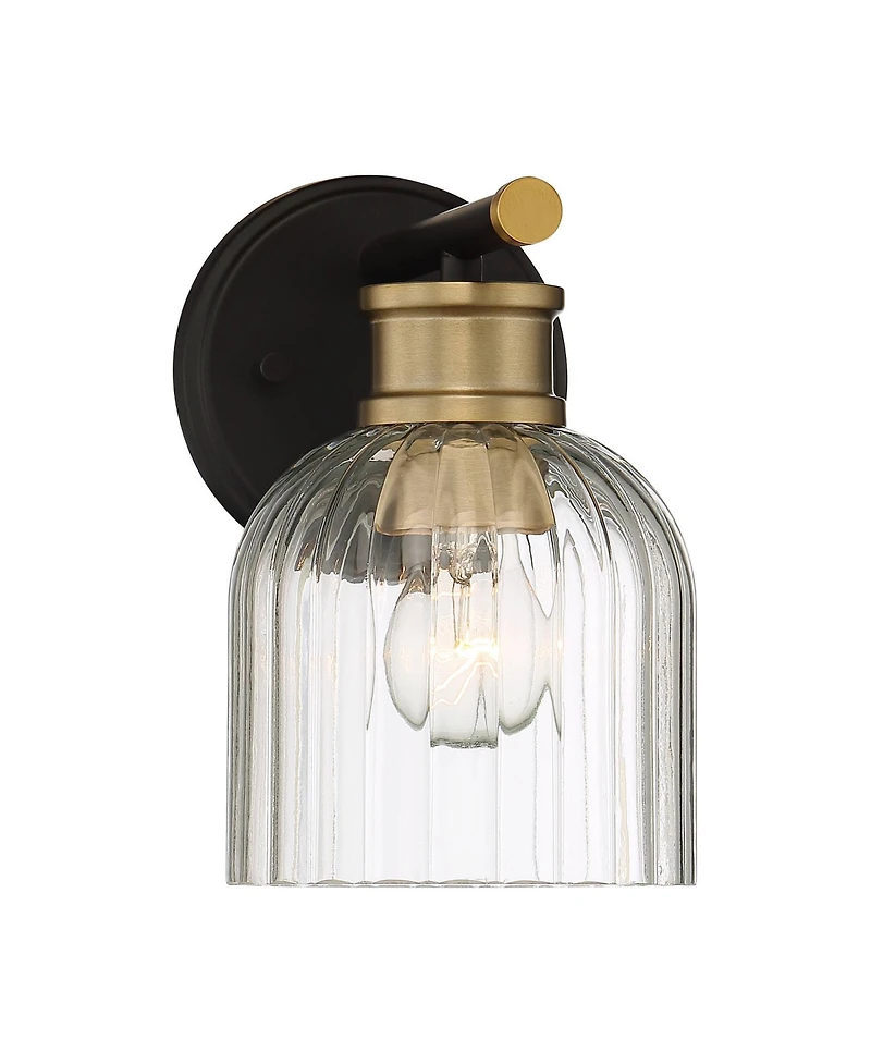 Stiffel Mid Century Modern Wall Light Sconce Black Brass Hardwired 5 1/2" Fixture Hardwired Clear Glass Shade for Bedroom Bathroom