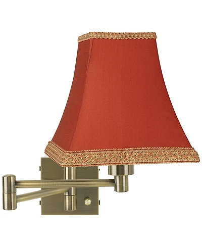 Barnes and Ivy Modern Swing Arm Wall Lamp Antique Brass Plug-In Light Fixture Rust Orange Square Shade for Bedroom Bedside Reading