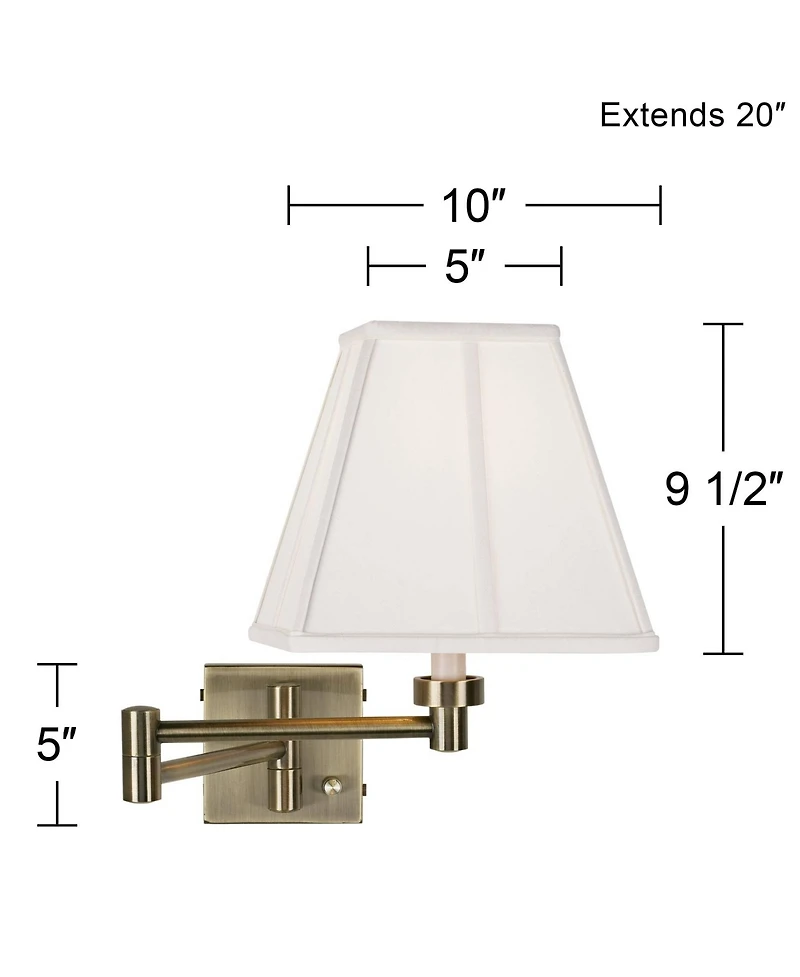 Barnes and Ivy Modern Swing Arm Wall Lamps Set of 2 Antique Brass Plug-In Light Fixture Ivory Square Shade Bedroom Bedside Reading
