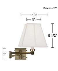Barnes and Ivy Modern Swing Arm Wall Lamps Set of 2 Antique Brass Plug-In Light Fixture Ivory Square Shade Bedroom Bedside Reading