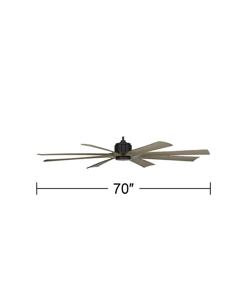 Possini Euro Design 70" Defender Industrial Rustic Indoor Outdoor Ceiling Fan Remote Matte Black Weathered Oak Damp Rated Patio