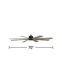 Possini Euro Design 70" Defender Industrial Rustic Indoor Outdoor Ceiling Fan Remote Matte Black Weathered Oak Damp Rated Patio