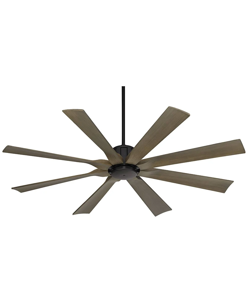 Possini Euro Design 60" Defender Industrial Rustic Indoor Outdoor Ceiling Fan Remote Matte Black Weathered Oak Damp Rated Patio