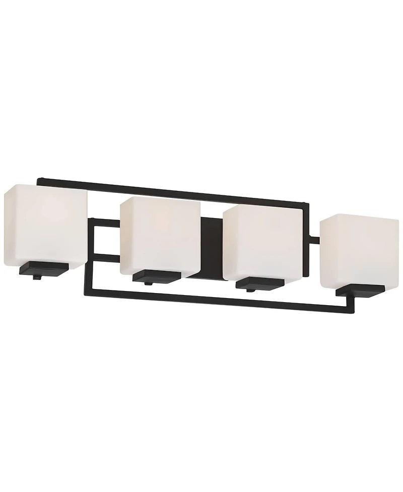 Possini Euro Design Modern Wall Light Black Hardwire 29" 4-Light Fixture White Rectangular Glass Shade for Bathroom Vanity Home
