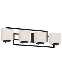 Possini Euro Design Modern Wall Light Black Hardwire 29" 4-Light Fixture White Rectangular Glass Shade for Bathroom Vanity Home