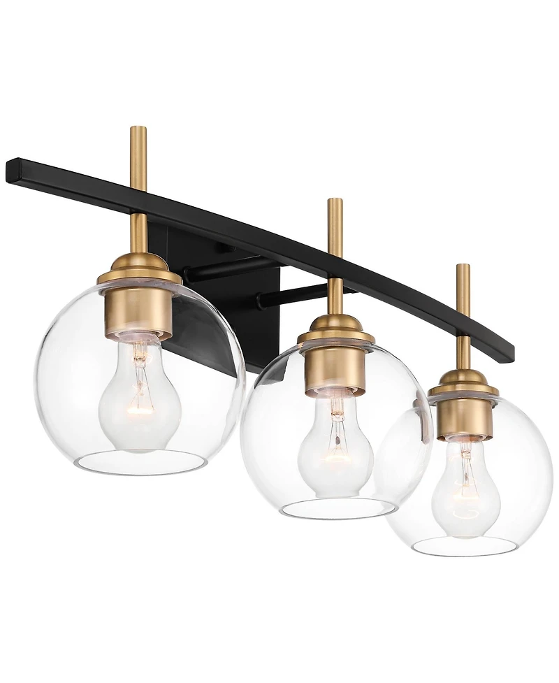 360 Lighting Modern Wall Light Sconce Black Gold Hardwire 27" 3-Light Fixture Clear Glass Globe for Bedroom Bathroom Vanity Home