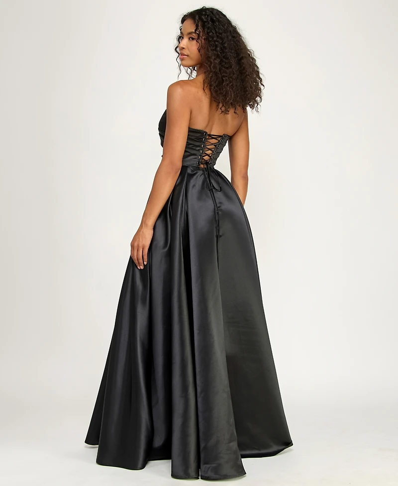 Alex & Sophia Juniors' Strapless Pleated Ball Gown