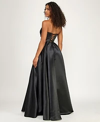 Alex & Sophia Juniors' Strapless Pleated Ball Gown