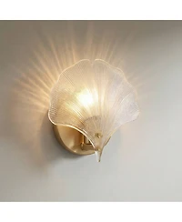 360 Lighting Deniz 7 3/4"H Satin Brass and Vintage Glass Ginkgo Leaf Wall Sconce