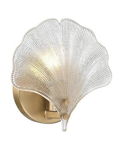 360 Lighting Deniz 7 3/4"H Satin Brass and Vintage Glass Ginkgo Leaf Wall Sconce