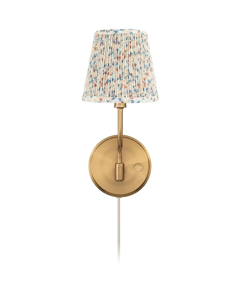 Possini Euro Design Ophelia 9 1/2"H Warm Brass Plug-In Floral Pleated Shade Wall Sconce