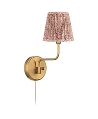 Possini Euro Design Ophelia 9 1/2"H Warm Brass Plug-In Wall Sconce Pink Floral Shade