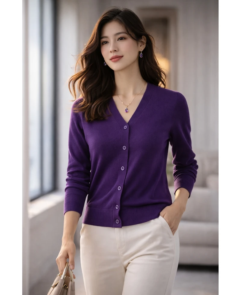 Jennie Liu Women's 100% Merino Wool Light Weight Cardigan | Ultra Soft Fine-gauge Sweaters Machine Washable