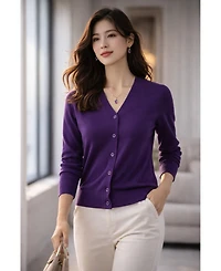 Jennie Liu Women's 100% Merino Wool Light Weight Cardigan | Ultra Soft Fine-gauge Sweaters Machine Washable